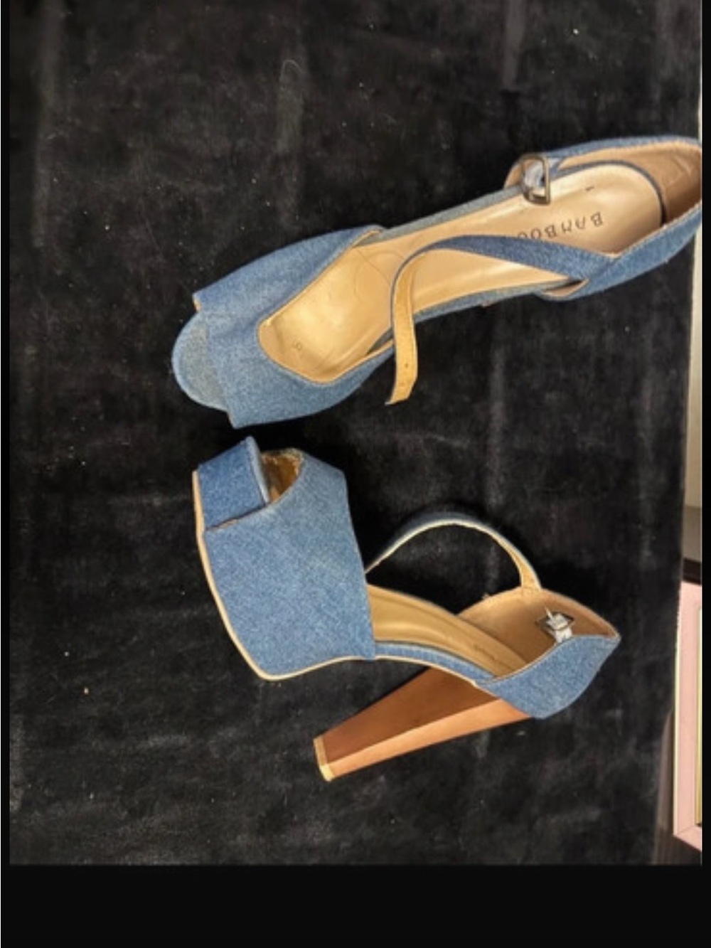 BAMBOO Denim Open-Toe Platform Sandals in Blue
